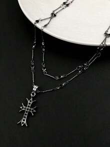 European & American Style Cross Pendant Choker Necklace, Edgy & Sweet Goth Chic Multi-Layer Tassel Long Necklace, Sweater Chain For Women - 彩色 - 查看 9