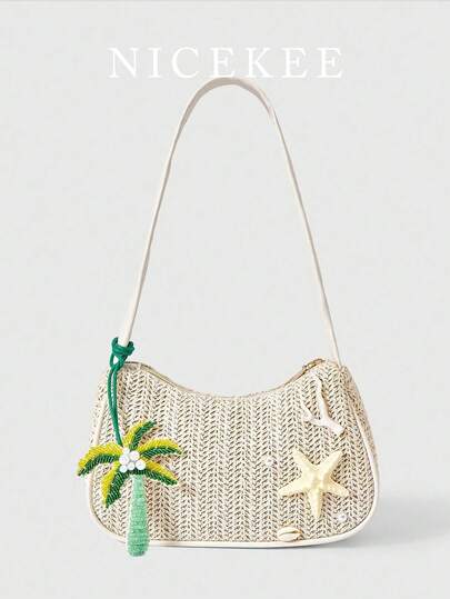 文艺时尚简约海星单肩腋下包，小众经典设计编织单肩法棍包，时尚精致的假日风格，适合日常通勤、购物、约会和旅行。