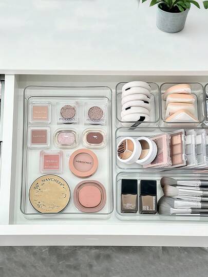 1/4pcs Set Minimalist Transparent Drawer Storage Boxes, Small Items Organizer Boxes, Stackable Boxes For Dorm Drawers, Back To School