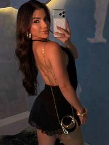 Perfect Little Romper With Hoops In Tulle Fabric. - Black - View 3