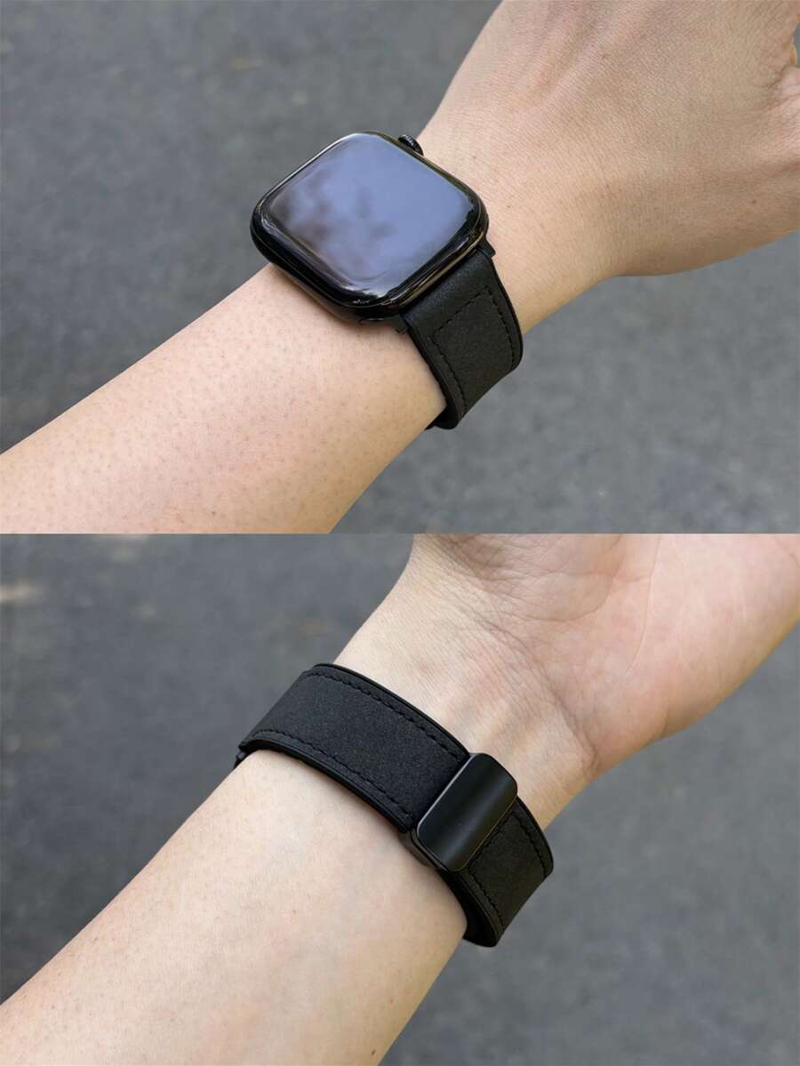 1件中性真皮與矽膠磁吸錶帶，兼容 ，適用 42mm、38mm、40mm、41mm、44mm、45mm、46mm、49mm，時尚智慧手錶替換錶帶，適用於 Series Ultra2/1、SE2、SE 11、10、9、8、7、6、5、4、3、2、1 等，可作為學生返校禮物