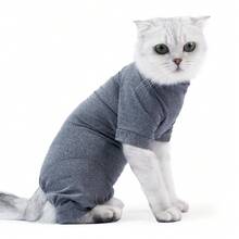 柔软透气宠物术后恢复服，猫咪防舔伤口保护服，可替代伊丽莎白圈，适用于绝育术后恢复 - 灰色 - 查看 9