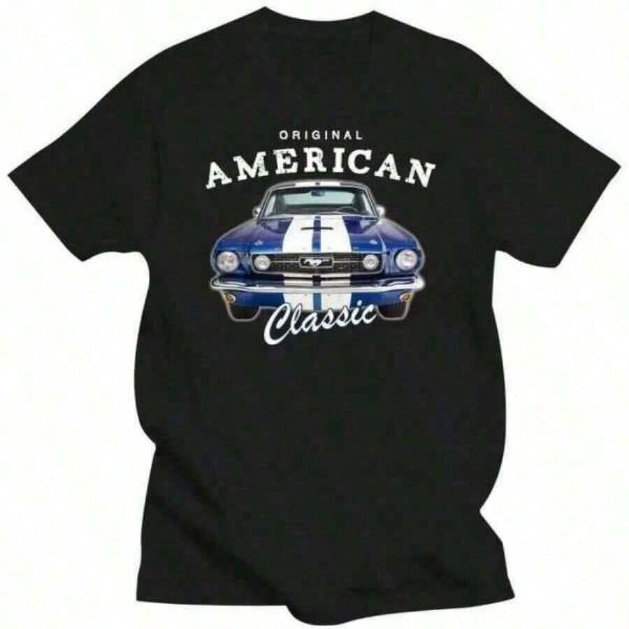 Men's Casual T-Shirt With A Unique Print, Fashionable Tee, Free Shipping. Mustang American Summer Muscle Car T-Shirt, Sizes S-5X, Ideal For Spring, Comfortable And Casual, Made Of 100% Cotton. - 黑色 - 查看 1