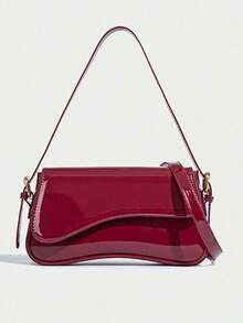 2026新款樱桃吊坠酒红色漆皮腋下包，复古法式风格女士单肩包 - 酒紅色 - 查看 2