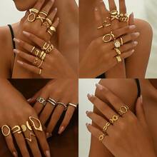 Vintage Elegant Retro Coin Style Random 32pcs/24pcs/19pcs/15pcs/5pcs/48pcs Metal Multi-Element Bling Bling Shiny Colorful Faux Gemstone Pearl Heart Flower Starfish Shell Hexagram Adjustable Open Ring, Irregular Geometric Exaggerated Wide Band High-End Jewelry Suitable For Women, Ideal For Vacation, Party, Date, Daily Wear, Halloween, Christmas, New Year Holiday Gifts (Random Styles) - Multicolor - View 4