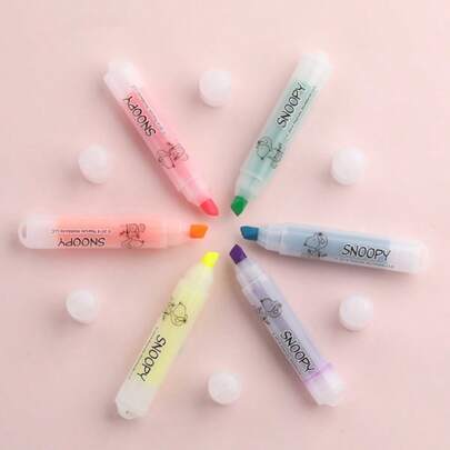  1/6 piezas Bolígrafos fluorescentes de alta calidad SNOOPY, bolígrafos marcadores coloridos para estudiantes, resaltadores de gran capacidad para estudiar, marcar y tomar notas. Diseño duradero, inodoro y elegante, excelente para fiestas, graduaciones, Día de la Madre, cumpleaños y otros regalos.