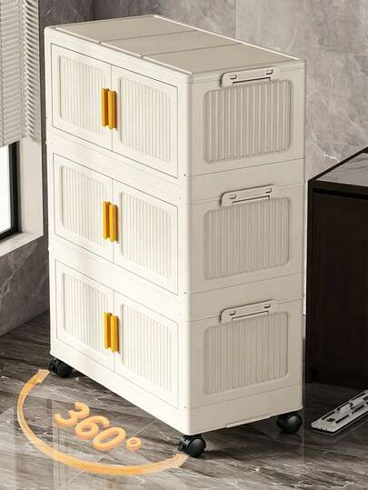 Armoire de rangement pliable et spacieuse avec roulettes - Assemblage facile, organisateur polyvalent pour la maison, la cuisine et la salle de bain - Solution gain de place