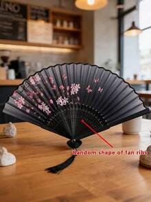 1把女士梅花折扇 - 复古中式/日式塑料手扇，饰有优雅梅花图案，便携，适用于舞蹈、角色扮演、婚礼、生日派对、主题活动、舞台表演，可作为礼物、节日配饰 - 彩色 - 查看 7