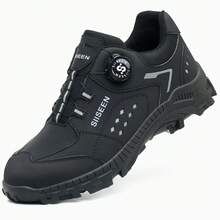 SIISEEN Men's Safety Shoes Feature A Shock-Absorbing Steel Toe Cap, Puncture-Resistant Kevlar Material, Non-Slip Rubber Sole, And A Stylish Button Design, Making Them Suitable For Outdoor Work. - Black - View 15