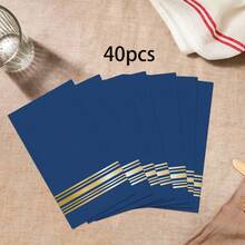 20 Stücke/40 Stücke/60 Stücke, rechteckige marineblau mit goldenem Streifen Einweg-Cocktail-Dinner-Papierservietten, 2-lagig elegante Gästehandtücher für Hochzeit, Bridal-Shower, Geburtstagsparty Tischzubehör, blaue Papiertaschentücher Einweg Premium-Qualität - Blau - Übersicht 9