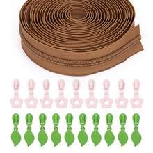 10个粉色花朵拉链拉片 + 10个叶子拉链拉片 + 177英寸5号尼龙拉链，花叶组合拉链套装，适用于服装和包袋DIY拉链更换 - 5#nl+HDP - 查看 7