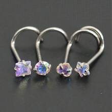Bộ 4 chiếc khuyên mũi đa năng thời trang hình tròn, ngôi sao năm cánh, trái tim, hình vuông đính đá Cubic Zirconia, khuyên môi, khuyên tai vành tai, đường kính dây 0.8x7mm, thanh cong bằng thép không gỉ, trang sức xỏ khuyên cơ thể nữ, khuyên mũi, khuyên vách ngăn mũi. - Bộ 4 chiếc kẹp mũi Bent Rod - Xem 7