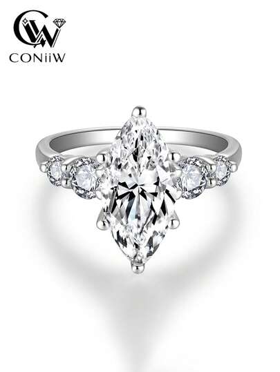 ConiiW Este anillo de plata de ley 925 con un diseño único presenta una piedra de moissanita de corte marquesa de 3 quilates. Combina elementos de moda, vanguardista, clásico, elegante y versátil, adecuado tanto para hombres como para mujeres, y también se puede usar como anillo de boda.