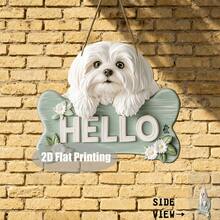 Letrero de madera plano 2D con ilustración de perro Maltés y texto "HOLA", adecuado para habitación, pasillo, corredor, cerca del jardín y decoración exterior, regalo perfecto para propietarios de mascotas - Multicolor - Ver 5