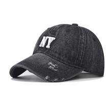 Vintage Embroidered NY Letter Patch Baseball Cap, Unisex Casual Street Hat, Suitable For Outdoor Activities, All-Season Wear, Adjustable Breathable Buckle Back Strap, Perfect Holiday Gift, Machine Washable - 黑色牛仔 - 查看 8