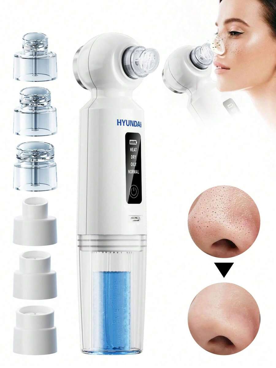 HYUNDAI 6-In-1 Electric Blackhead Remover Tool With Heating Function, Portable USB Rechargeable Pore Cleaner For Effective Facial Cleansing And Blackhead Removal - White - View 1