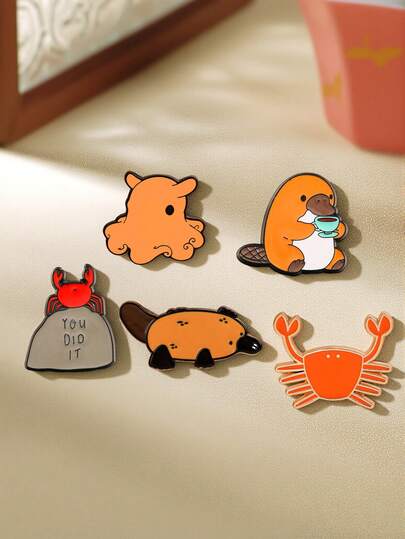 1/5pcs Super Cute Cartoon Animal Brooch, Multiple Adorable Styles With Great Quality, Perfect For Daily Outfit Or Gift, Bring Positive Energy To Life