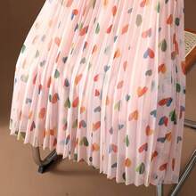 LuminousWealth 女士粉色长款A字百褶裙，饰有多色爱心，适合春季休闲穿着。 - 粉色 - 查看 5