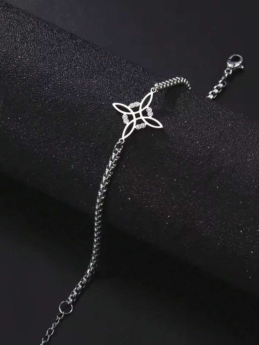 LIKGREAT A Witch Knot Charm Bracelet For Women Celtics Knot Protection Amulet Bead Chain Stainless Steel Witchcraft Wiccan Jewelry