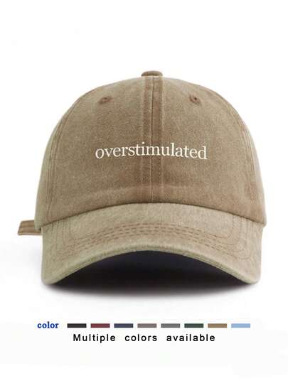 1顶“过度刺激”图案印花柔软轻便可调节棒球帽，男女通用，多色可选，适合所有季节，防晒，沙滩、旅行、休闲运动