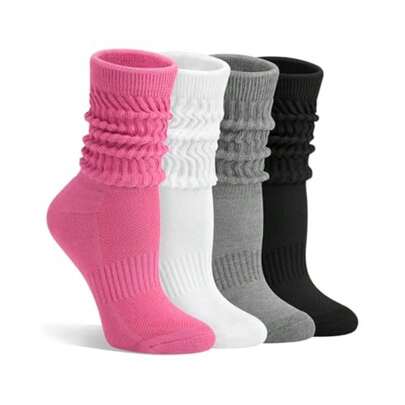 4 Pairs Slouchy Socks For Women Retro Knit Long Crew Slouch Soft Cotton Tube Calf Boot Scrunch Socks