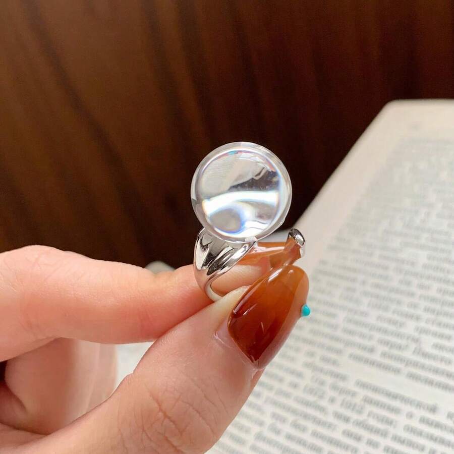 1 pieza Anillo abierto grande y transparente con diseño de nicho, banda lisa de moda, accesorio de mano elegante y lujoso para mujeres - Plateado - Ver 1