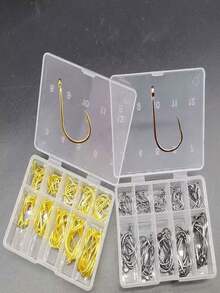 100pcs Gold & Black Eyed Iseama Fish Hooks 3-12# Bulk Packaged With Rings And Barbs, Fishing Line Accessories Set - Multicolor - View 5