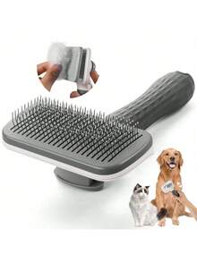 1 chiếc lược chải lông thú cưng hình vuông màu xám thanh lịch, lược tự làm sạch chỉ với một nút bấm, lược kim cho mèo và chó để loại bỏ lông rụng, lược chải gỡ rối cho thú cưng, răng lược tròn không làm tổn thương da, xuyên sâu đến tận chân lông, dễ dàng loại bỏ lông rụng, lông chết, lông rối, massage da thú cưng để thúc đẩy tuần hoàn máu. Thiết kế tự làm sạch chỉ với một nút bấm, nhấn nút để đẩy lông ra, lông rụng được đẩy ra dễ dàng mà không cần làm sạch bằng tay. - Nhiều màu - Xem 7