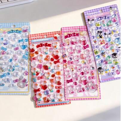Bộ sticker 3D Kawaii – Hình dán đáng yêu dành cho bé gái, đồ thủ công DIY, sổ lưu niệm, nhật ký, ốp điện thoại, laptop, trang trí bình nước – Sticker bong bóng dễ thương với nơ, trái tim và kẹo ngọt.