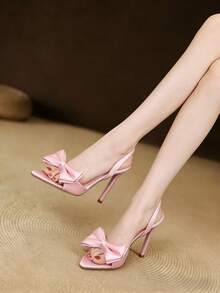 New Pointed Toe Chunky Heel Slip-On Sandals, Comfortable & Versatile For Spring/Autumn - Pink - View 5