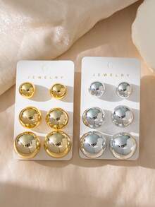 6-12pcs Fashion Elegant Gold & Silver Metallic Ball Stud Earrings, Suitable For Women's Daily Wear And Gifts, Women's Earring Set (Lightweight CCB Material) - Gold + Silver - View 7