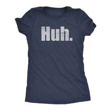Womens Huh T Shirt Funny Interesting Wondering Weird Joke Tee For Ladies Funny Womens T Shirts Cute Vintage Fashion Casual Ladies T-Shirt Gift Comfortable Cotton T-Shirt - 海軍藍 - 查看 1