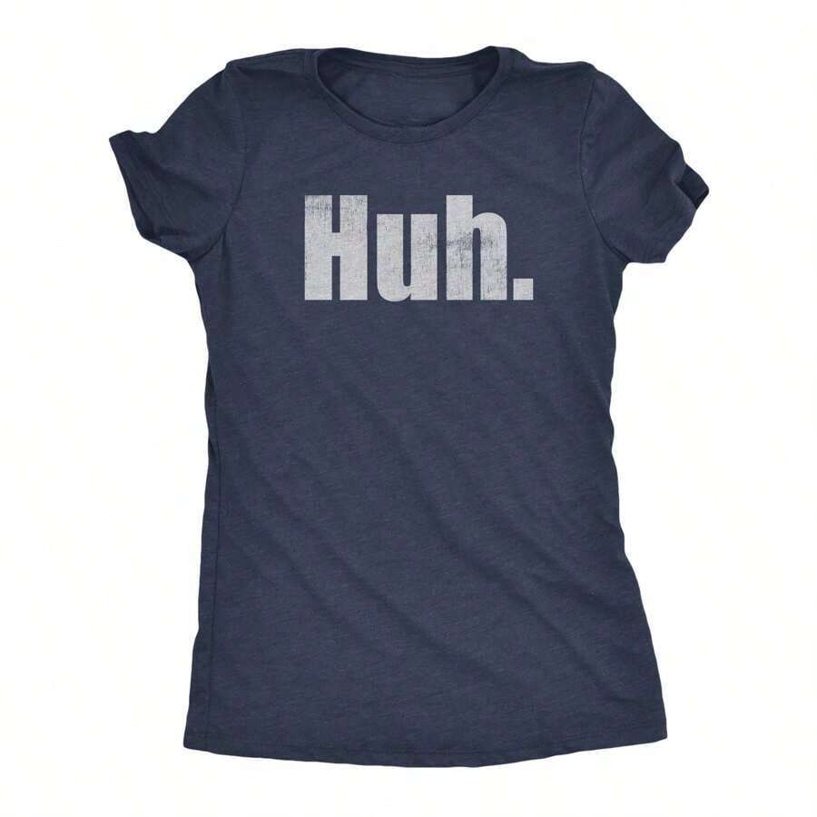 Womens Huh T Shirt Funny Interesting Wondering Weird Joke Tee For Ladies Funny Womens T Shirts Cute Vintage Fashion Casual Ladies T-Shirt Gift Comfortable Cotton T-Shirt - 海軍藍 - 查看 1