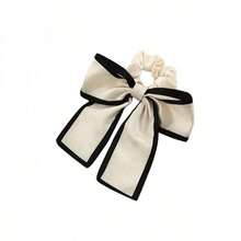 2条装女士黑色和米色韩版缎面蝴蝶结发圈，优雅复古发饰，适合丸子头、马尾辫、日常佩戴、休闲场合，发绳头饰弹力发圈 - 彩色 - 查看 5