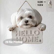 Letrero de madera plano 2D con ilustración de perro Maltés y texto "HOLA", adecuado para habitación, pasillo, corredor, cerca del jardín y decoración exterior, regalo perfecto para propietarios de mascotas - Multicolor - Ver 9