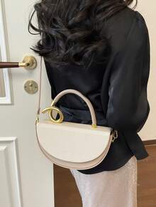 Women's Handbag, Half-Round Structured Bag, Personalized Design Flap Handbag, Fashion Elegant Lady Shoulder/Crossbody Bag, Suitable For Shopping And Commuting, Beige - Beige - View 5