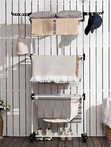 Extra Large Capacity Clothes & Underwear Drying Rack, Vertical Foldable, Black And Blue, Suitable For Balcony And Laundry Room, Free-Standing, Vertical Drying Rack, Foldable Stainless Steel Drying Rack, Mobile Drying Rack With 4 Wheels, Drying Rod, Drying Rack, 4-Tier Drying Rack, With Wheels, Adjustable Width, Foldable Side Wings, Drying Rack - Multiple Specifications - View 5