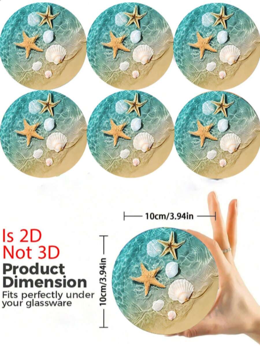6个2D打印海洋贝壳图案杯垫，PET材质，适用于庭院、厨房、客厅、家庭聚会、桌面装饰，是节日、婚礼、母亲节、生日、派对等场合馈赠亲友的绝佳礼物。 - 多色A - 查看 1