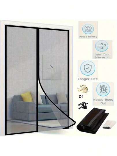 1 tấm rèm cửa chống muỗi từ tính, rèm lưới tự động đóng, màn chống côn trùng tự đóng, lắp đặt không cần khoan, rèm lưới mùa hè thân thiện với thú cưng.
