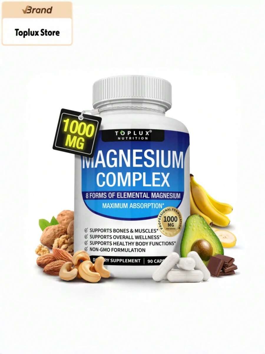 [Mother's Day Gift For Mom]Sinpuyle Toplux Magnesium Complex 1000mg – 8 Forms Of Elemental Magnesium (Glycinate, Citrate, Malate, Taurate & More) – Muscle, Bone, Sleep & Energy Support – Vegan, Non-GMO – 90 Capsules - 1瓶 - 查看 1