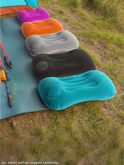 Uppblåsbar campingkudde i flerfärgad design, unisex, vattentät PVC, bärbar, nackstöd, maskintvättbar, vandringsutrustning, lätt, hopfällbar resekudd med ögonmask och öronproppar