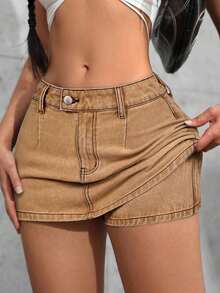 Women Denim Skirts - Dark Washed Blue - View 7