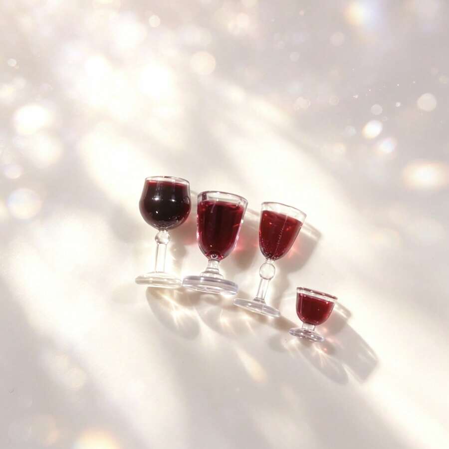 Miniature Wine Glass Ornaments - 4Pcs Small Red Wine Cup Figurines For Home Bar, Dollhouse & Party Decoration