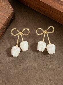 一对时尚、优雅、甜美百搭的蝴蝶结郁金香耳环，适合女性日常、节日、派对佩戴 - 蝴蝶結鬱金香 - 查看 6