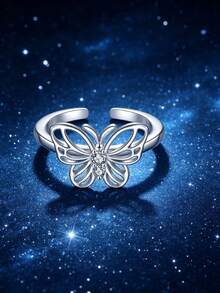 1枚S925纯银镂空蝴蝶造型脚趾戒指，精致浪漫梦幻奢华简约优雅，女士脚趾戒指礼物 - 蝴蝶型 - 查看 3