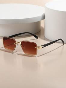 1PC Solid Color Vintage Fashion Rimless Glasses Four Seasons Glasses Personalized High-End Fashion Glasses Metal Rimless High-End Glasses Suitable For Both Men And Women - Perfect For Vacation Travel - Street Photography - Hiking - Parties - Music Festivals - Concerts And As An Ideal Gift - 彩色 - 查看 2
