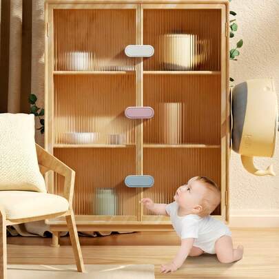 Khóa an toàn cho bé không cần khoan, keo dán chắc chắn, nhiều màu sắc. Khóa an toàn đa chức năng bằng nhựa ABS bền chắc, phù hợp cho tủ lạnh, tủ quần áo, nhà bếp, phòng tắm. Ngăn trẻ nhỏ mở cửa vô tình, giữ cho tủ luôn được khóa, thiết kế tối giản hiện đại, vật dụng thiết yếu cho an toàn gia đình, bảo vệ trẻ em hoàn hảo.