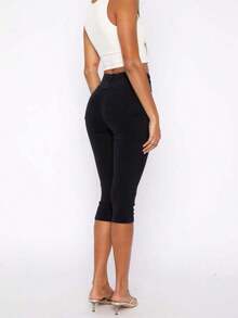 Sexy Women's Casual Elastic Skinny Slim Fit Capri Pants, Slimming Black Versatile Commuter Capri Pants, Y2K Style, Capri Pants, Spring & Summer - 黑色 - 查看 3