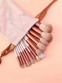 13pcs Makeup Brush Set + 1 Random Color & Shape Makeup Sponge, Eyeshadow, Foundation, BB Cream, Concealer Brushes, Blush, Powder Puff, Soft Full Set Makeup Tools For Women - Brown - View 6