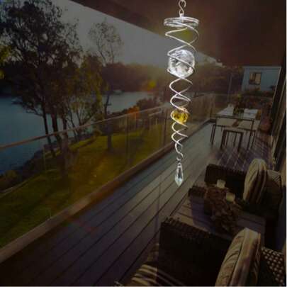 蓝色渐变水晶风铃，悬挂式棱镜彩虹制造器，带泪滴吊坠，DIY家居窗户装饰，闪亮玻璃风铃，适用于卧室、阳台、花园，完美的生日、圣诞礼物，送给朋友、家人，手工饰品